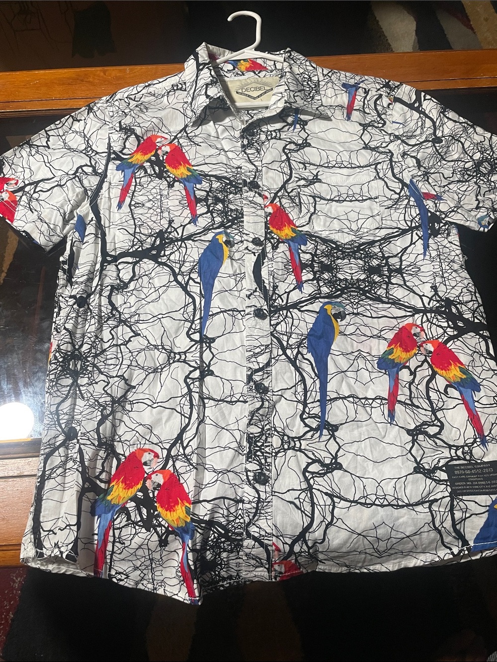 Decibel White Parrot Print Short Sleeve Button-Down Shirt